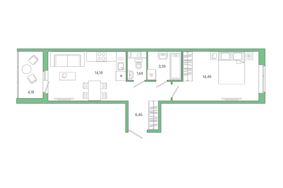 1-комнатная квартира 44.59 м², 1/8 эт., ЖК «Jaanila Drive»